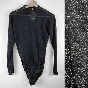 Vintage 1990s Black Lace Leotard Bodysuit